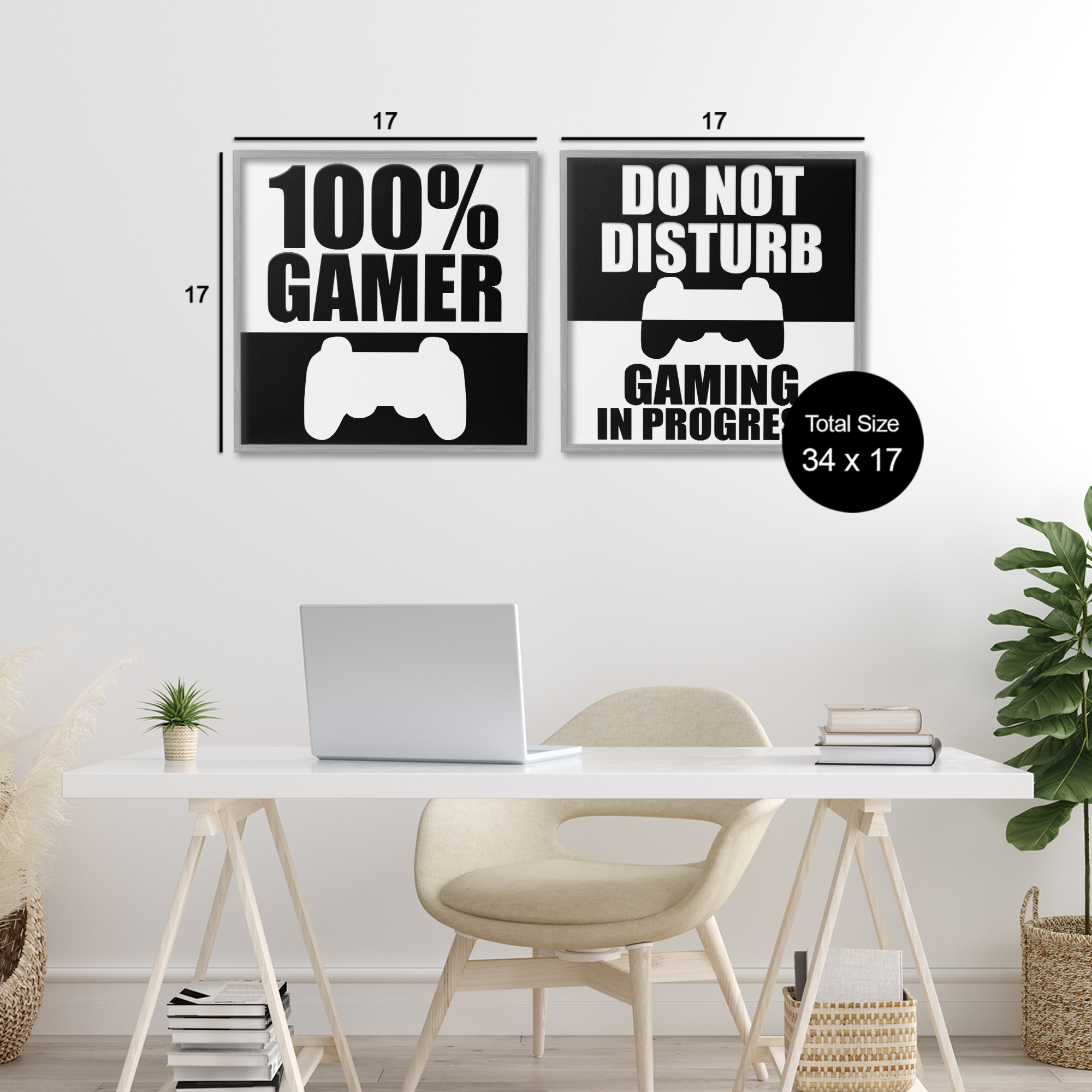 Competitive Gamer Black & White 2 Piece Gray Framed Giclee Art Set, design by Kim Allen
