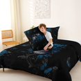 thumbnail image 4 of Homewish Goth Sugar Skull Queen Comforter Set,Blue Rose Floral Comforter Sets Queen,Happy Halloween Duvet,Black Reversible,3 Pieces,1 Comforter and 2 Pillowcases, 4 of 7