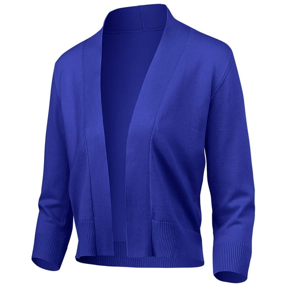 URBAN DAIZY Women's Classic 3/4 Sleeve Crop Bolero Cardigan Open Front Cropped Shrugs Knit Sweater A09_620 Royal Blue 1XL