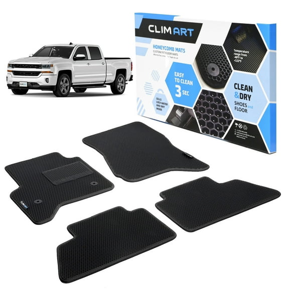 CLIM ART All-Weather Car Floor Mats Compatible with Chevrolet (Chevy) Silverado 1500 2014-2018 Crew Cab, Custom-Fit Heavy-Duty Floor Liners for Cars & SUVs, Car Accessories for Men&Women -FL011414003