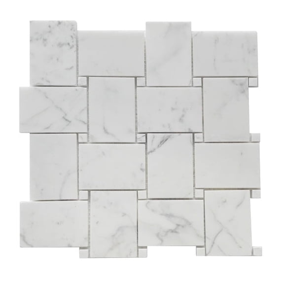Calacatta Basketweave Polished Mosaic Floor and Wall Tile, 11-in x 11-in per Sheet, 5 Pack (4.2-sq. ft/ Box)