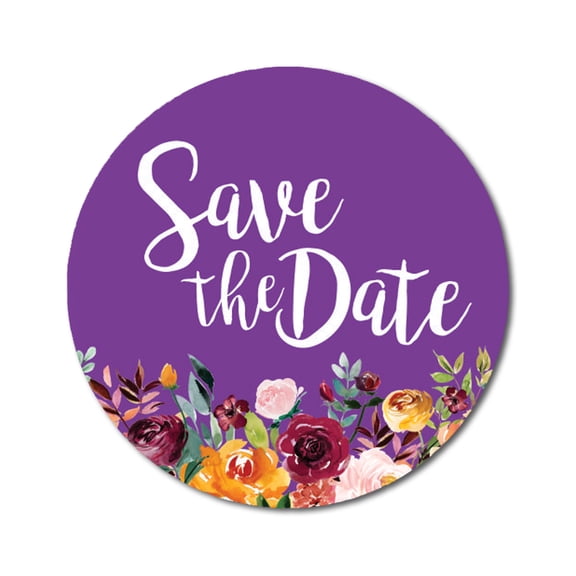 Darling Souvenir 1.6 Inches Round Non Custom Botanical Floral Border Violet Save The Date Stickers-45 Pcs