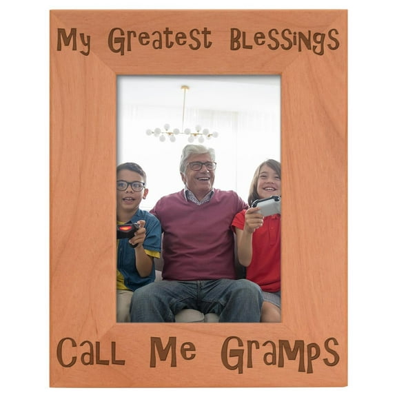 ThisWear Father's Day Gift Blessings Call Me Gramps Natural Wood Engraved 4x6 Portrait Picture Frame Wood