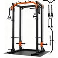 thumbnail image 2 of Memoryfield Power Cage with Cable Crossover System, Power Rack with LAT Pulldown, Multi-Function Workout Cage with Pulley System for Strength Training, Orange, 2 of 7