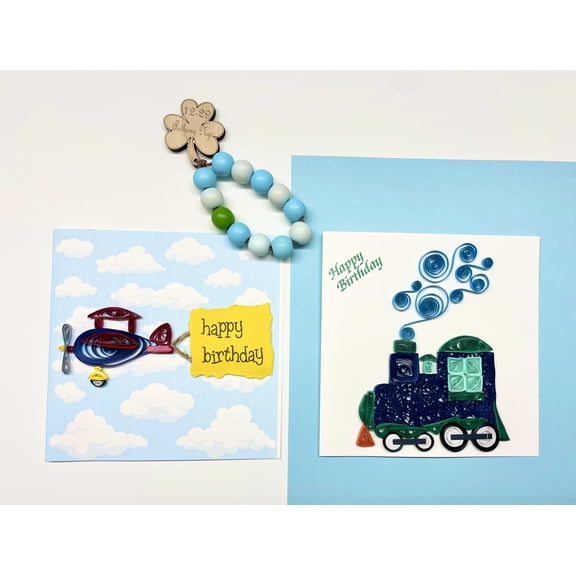 Happy Birthday Train Card, Handmade Quilling card train design, quilling birthday card.