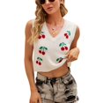 thumbnail image 1 of Chaleco De Punto Para Mujer Patrón De Cereza Sin Mangas Con Cuello En V Prendas De Punto De Moda Para El Hogar Al Aire Libre Blanco L, 1 of 7