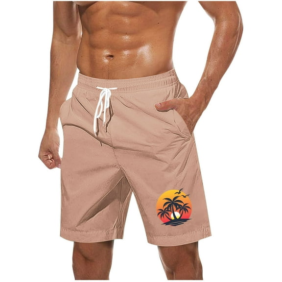 LOVZFMLL Men's Swim Trunks, Hawaiian Print Men's Sports Casual Beach Shorts Board Shorts Bathing Suit Swimwear Pants with Pockets Pink S