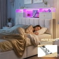 thumbnail image 3 of EnHomee Queen Size Bed Frame with 4 Underbed Drawers & 2 Small Drawers Upholstered Bed Frame Queen with Headboard and Storage &  LED Lights & Charge Station,Beige, 3 of 7