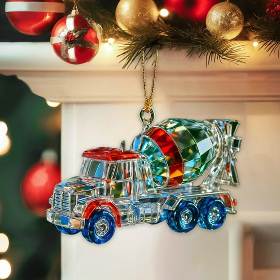 Flat Acrylic Bulldozer Excavator Ornament – 2D Construction Christmas Tags, Cute Tree Pendant for Wreath Garland Holiday Gift