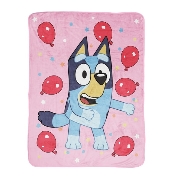 Bluey Balloon Party 46" x 60" Throw Blanket, Kids, Pink, Microfiber, BBC Studios