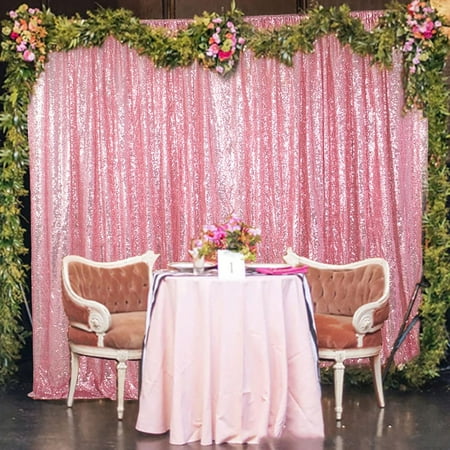 Image of Sequin Curtains 4FTx8FT Pink Gold Glitter Background for Wedding Sequin Photo Backdrop Payette Sequin Backdrop Curtain