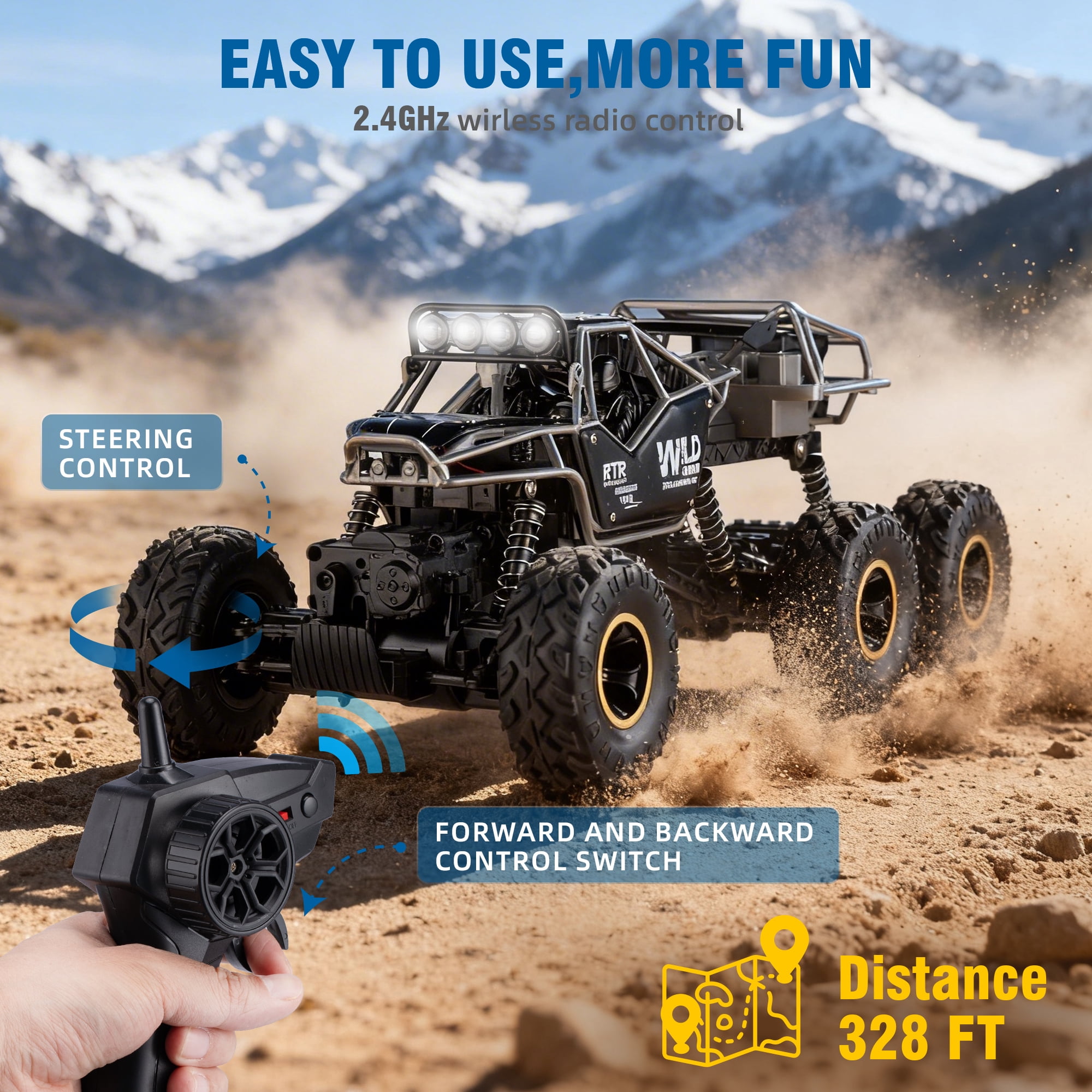 Furnibear 1:12 RC Car for Kids Adults,6WD Monster Truck Remote Control Car,2.4Ghz Waterproof All Terrain Off Road RC Truck Toy Gifts for Boys and Girls