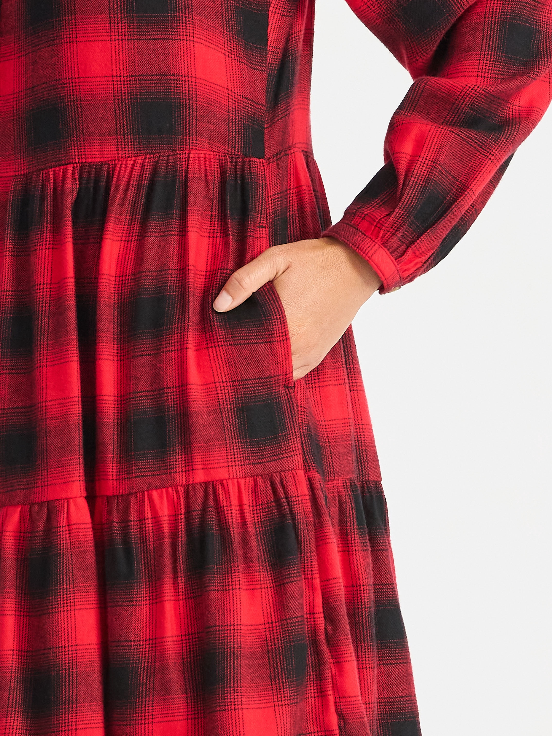Time and Tru Women's Tiered Plaid Flannel Dress, Sizes XS – XXXL
