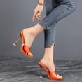 thumbnail image 3 of Clear Heels for Women Square Open Toe One Band Slip on Heeled Sandals Transparent Stiletto Mules Dress Shoes Orange Size 5.5, 3 of 7