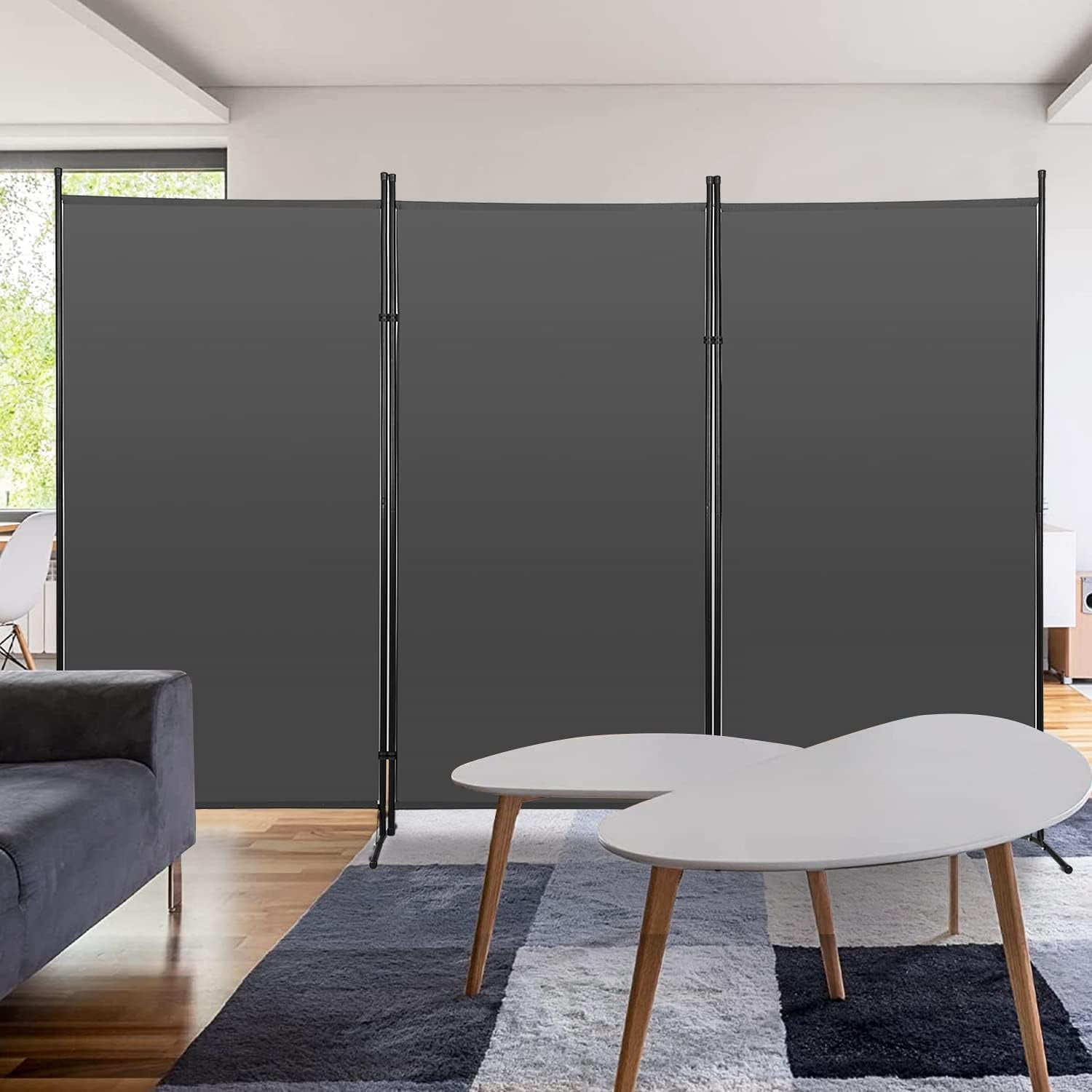 FDW 3 Panel Room Divider 5.9FT Partition Room Separators with Metal Frame Portable(Beige)