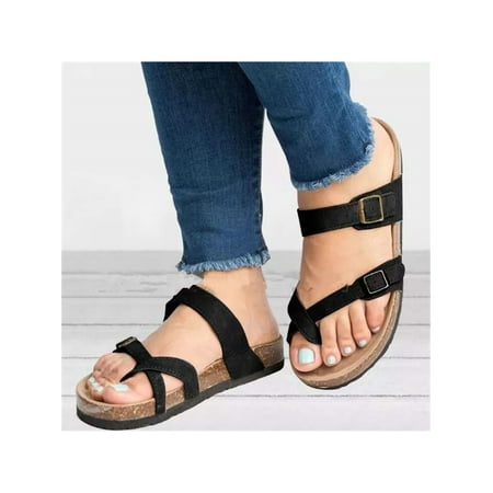 

UKAP Womens Fashion Toe Ankle Strap Wide Fit Flat Sandals Leopard Printed Flats Shoes