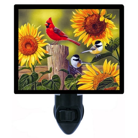 Cardinal Night Light - Night Light - Photo Light - Sunflowers and Songbirds - Cardinal - Chickadee