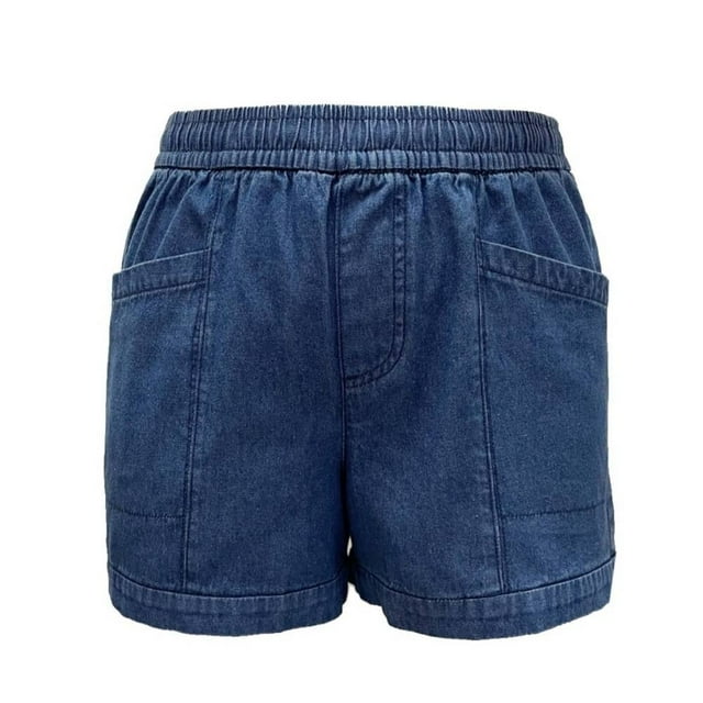 Bermuda George Para mujer, con bolsillos en costado elástico en cintura Azul Talla CH