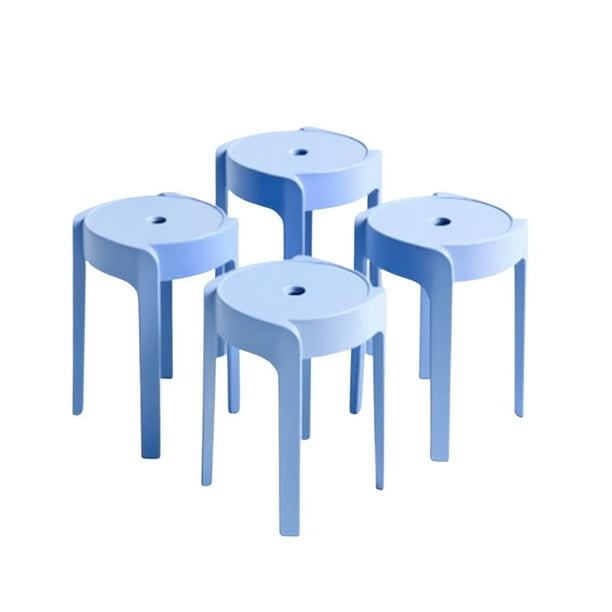 Set de 4 bancos de plástico apilables de 45 cm color azul