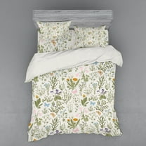 Ambesonne Floral Bedding Set 4 Pcs, Vintage Garden Plants, Queen, Reseda Green Beige