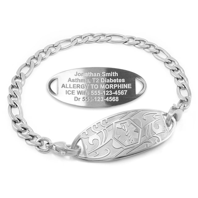MedicEngraved Bracelet d'Alerte Médicale Personnalisé en Acier Inoxydable - Maillon Figaro 5 mm