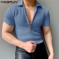 thumbnail image 5 of INCERUN Tops 2024 estilo coreano moda para hombre textura diseño en V profundo camisetas casuales ropa de calle de manga corta de punto camiseta S-5XL, 5 of 5