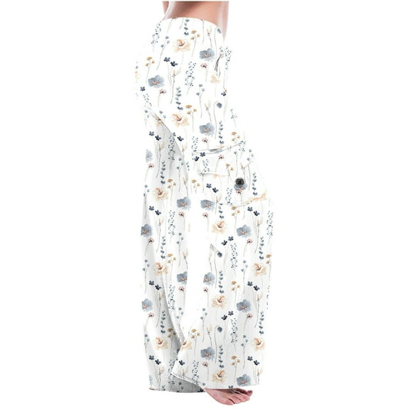 Edvintorg Summer Palazzo Pants For Women Flower Print High Waist Wide Leg Pants Casual Loose Pants Trousers With Pockets On Clearance