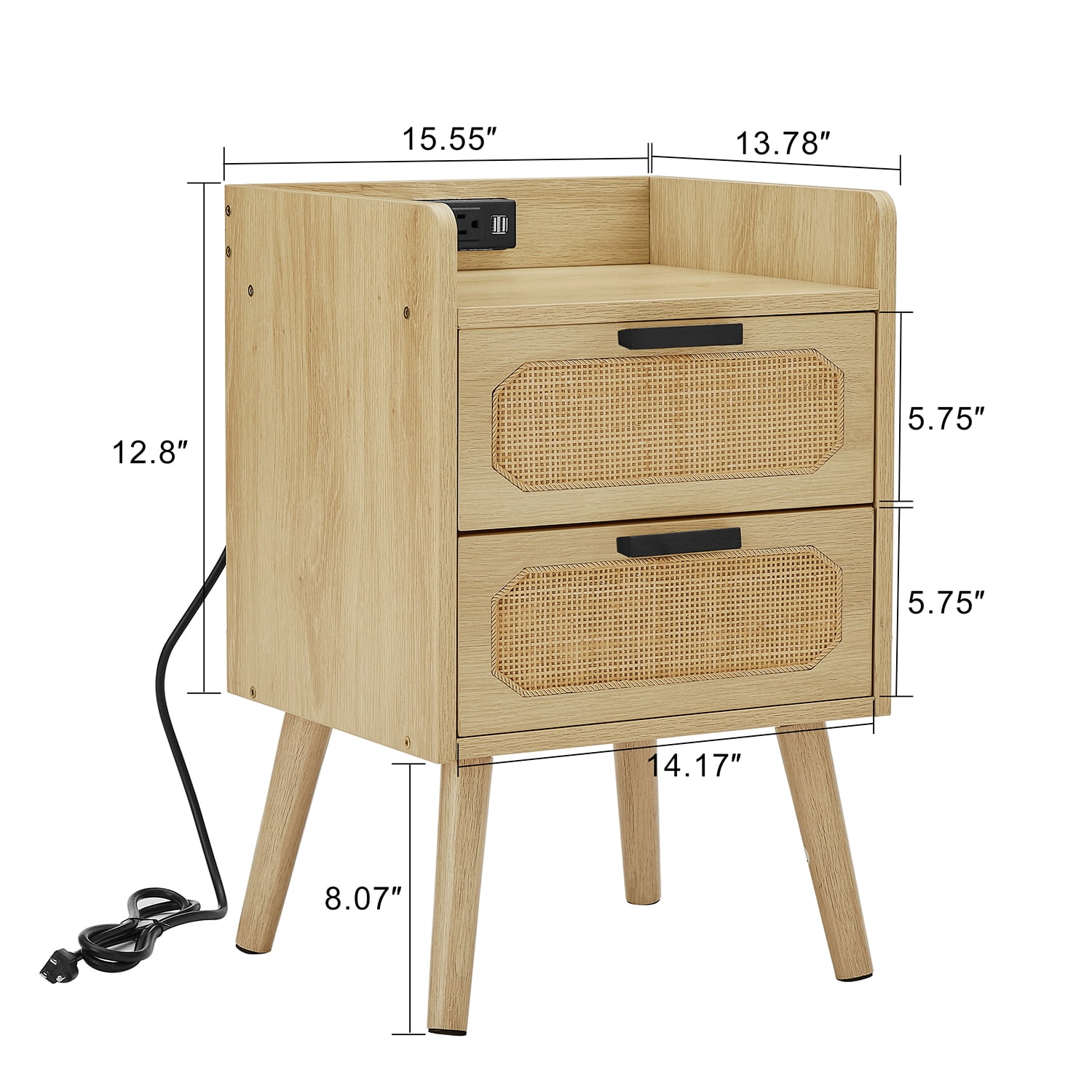 Kepooman Rattan Nightstands Set of 2, End Table with Socket and 2 Drawers, Nightstand Side Table for Home, Golden Kepooman Rattan Nightstands Set of 2, End Table with Socket and 2 Drawers, Nightstand Side Table for Home, Golden