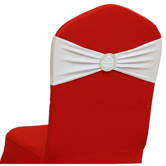 MDS Pack of 10 Spandex Chair Sashes Bow Ties With Buckle for Wedding - White