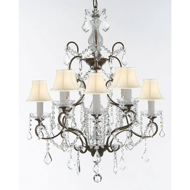 Wrought Iron Chandelier With White, Chandelier With White Shades