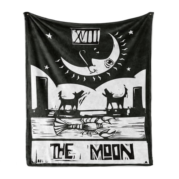 Moon Soft Flannel Fleece Throw Blanket, Brown White Drawing Lobster Wolves Crescent Moon Stars Tarot Card Design, Cozy Plush for Indoor and Outdoor Use, 70" x 90", Charcoal Grey White, by Ambesonne