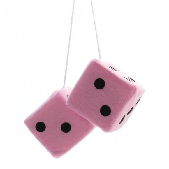 Vintage Parts USA 334813 3 in. Light Pink Fuzzy Dice with Black Dots - Set of 2