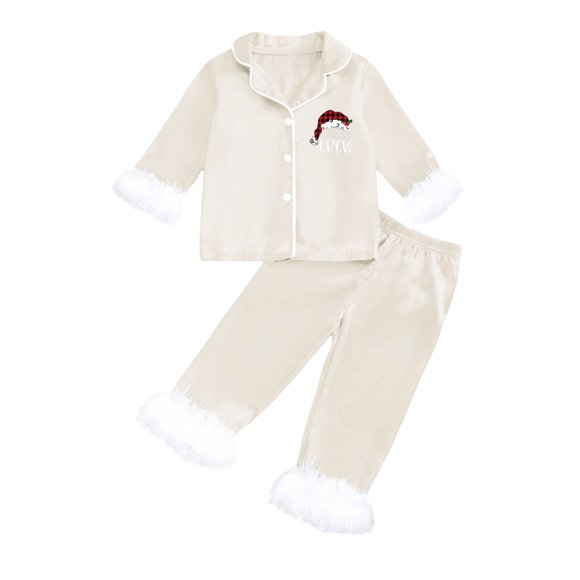 WENXIAOO Kids Christmas Pajamas for Kids Christmas Print Silk Pajama Set Long Sleeve 2 Piece Sleepwear Button-Down Holiday Pjs Kids 6-7 Years Pajamas Boys