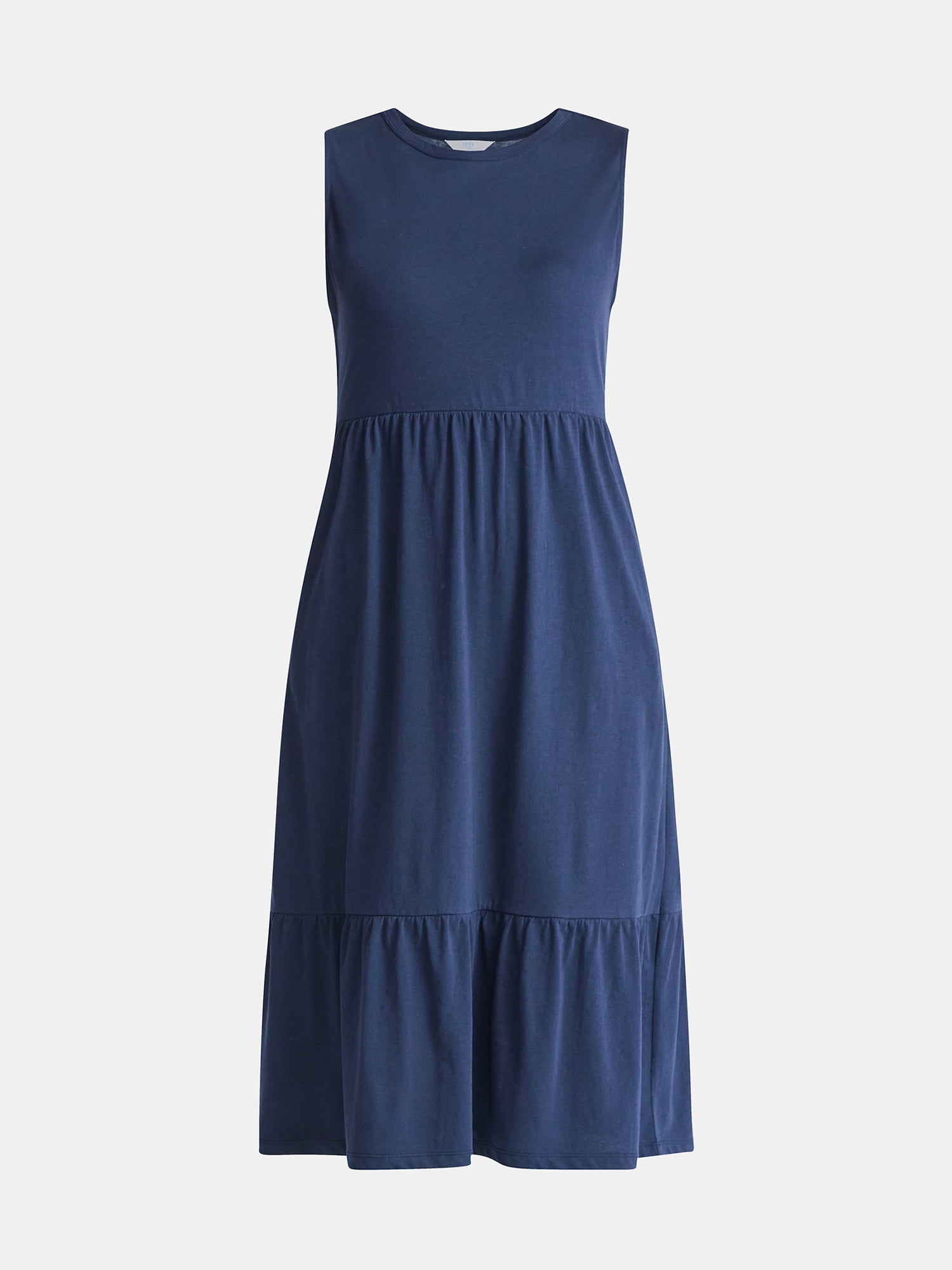Time and Tru Women's Sleeveless Tiered Cotton Midi Dress, Sizes XS-XXXL