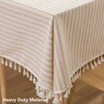 thumbnail image 2 of Nappe en Lin Trahoo-Coton Carrée Beige Rayée avec Pompons Nappe Bohème Carrée (Carré, 55 x 55 Pouces, Beige), 2 of 4
