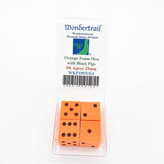 Orange Foam Dice with Black Dots D6 25mm (1in) Pack of 4 Wondertrail