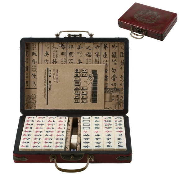 Mini Mahjong Set with Wooden Storage Case Portable Mah Jong Game Set For Travel Family Leisure Time