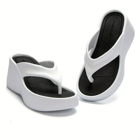 

Thick bottom wedge thong flip-flops-non-slip comfortable breathable summer beach sandals for women-fashion casual outdoor slide shoes with arch support and soft insole
