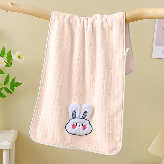 Soft Coral Fleece Towel with Rabbits Pattern, Quick-Drying Absorbent Bath and Hair Drying Towel for Men and Women, 75x35cm, Multiple Colors