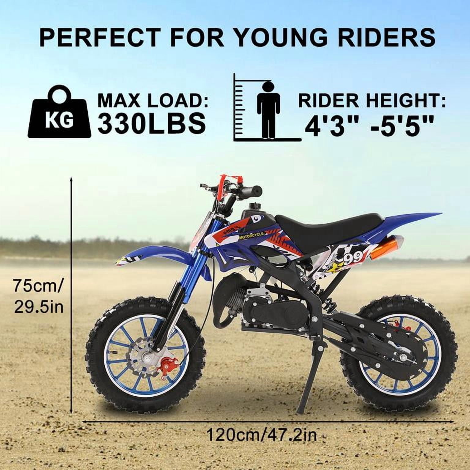 Mohsoe 49cc 2-Stroke Mini Motocross Bike, Gas Powered Kids Dirt Bike with Front & Rear Disc Brakes, 10in Inflatable Off-Road Tires, Alloy Handlebars, Inverted Hydraulic Suspension, Max Speed 40KM/H