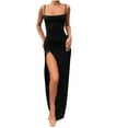 thumbnail image 2 of Tbopshirt Women's Side Slit Sleeveless Solid Ladies Slim Camis Slit Dress Evening Party Long Dresses, 2 of 5
