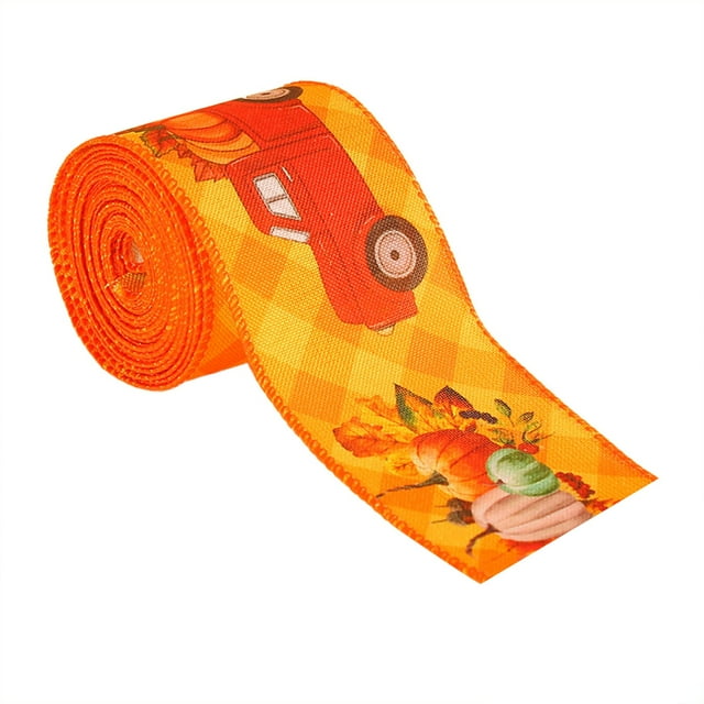 Binwennn Fall Autumn Wired Edge Ribbon Thanksgiving Wired Ribbon Pumpkin Maple Leaf Truck Wired Ribbon Wrapping Crafts Ribbon For Autumn Decorations Event Wristbands Custom Event Dress Event Chairs