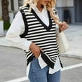 thumbnail image 4 of Olyvenn Sweater Vest for Women Split Hem Casual Striped V Neck Sleeveless Knitted Loose Pullover Sweaters Tops Black M, 4 of 8