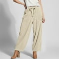 thumbnail image 5 of Women's Corduroy Pants Drawstring Elastic Waist Baggy Wide Leg Trousers Pull On Fall Winter Harem Outfit with Pockets (L, Beige), 5 of 8