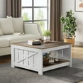 thumbnail image 2 of DEXTRUS Coffee Table, Square Coffee Table, Farmhouse Coffee Table with Half Open Storage Compartment for Living Room, Brown&White, 2 of 6