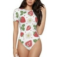 thumbnail image 2 of Goofa Strawberry Printed Women Rash Guard Short Sleeve,Tummy control Swimsuit Surfing Swimsuit Bathing Suit One Piece Swimsuit UPF 50-Small, 2 of 9