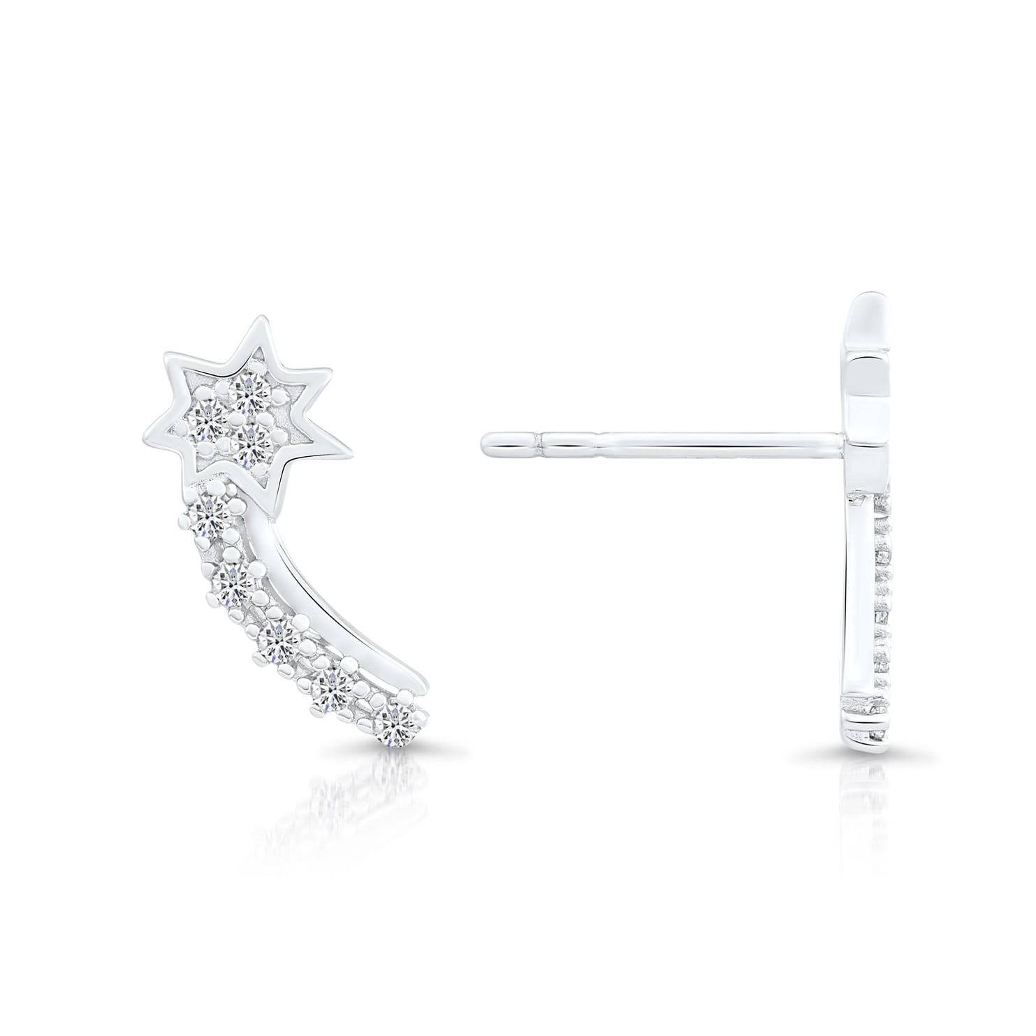 Tilo Jewelry 925 Sterling Silver Shooting Star Stud Earrings with Secure Push Backs & Cubic Zirconia CZ Stones for Women & Unisex