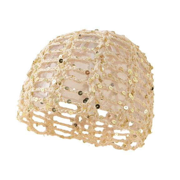 Voska Women Openwork Sequins Hair Net Cap Breathable Crochet Knit Head Cover Lightweight Fashion Hair Wrap Hat For Party Daily Hairstyle Decoration