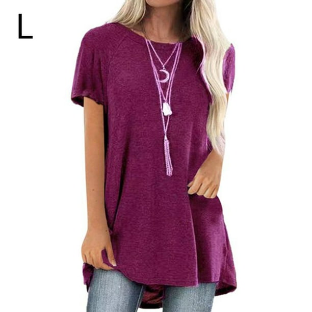 Sonducket Camisa de mujer con cuello y manga corta en color liso Prendas para la parte del cuerpo Vino rojo L