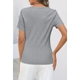 thumbnail image 2 of MEROKEETY Women's 2026 Summer Short Sleeve Tops Casual V Neck T Shirts Ribbed Knit Henley Button Basic Blouse, LightGrey, L, 2 of 4